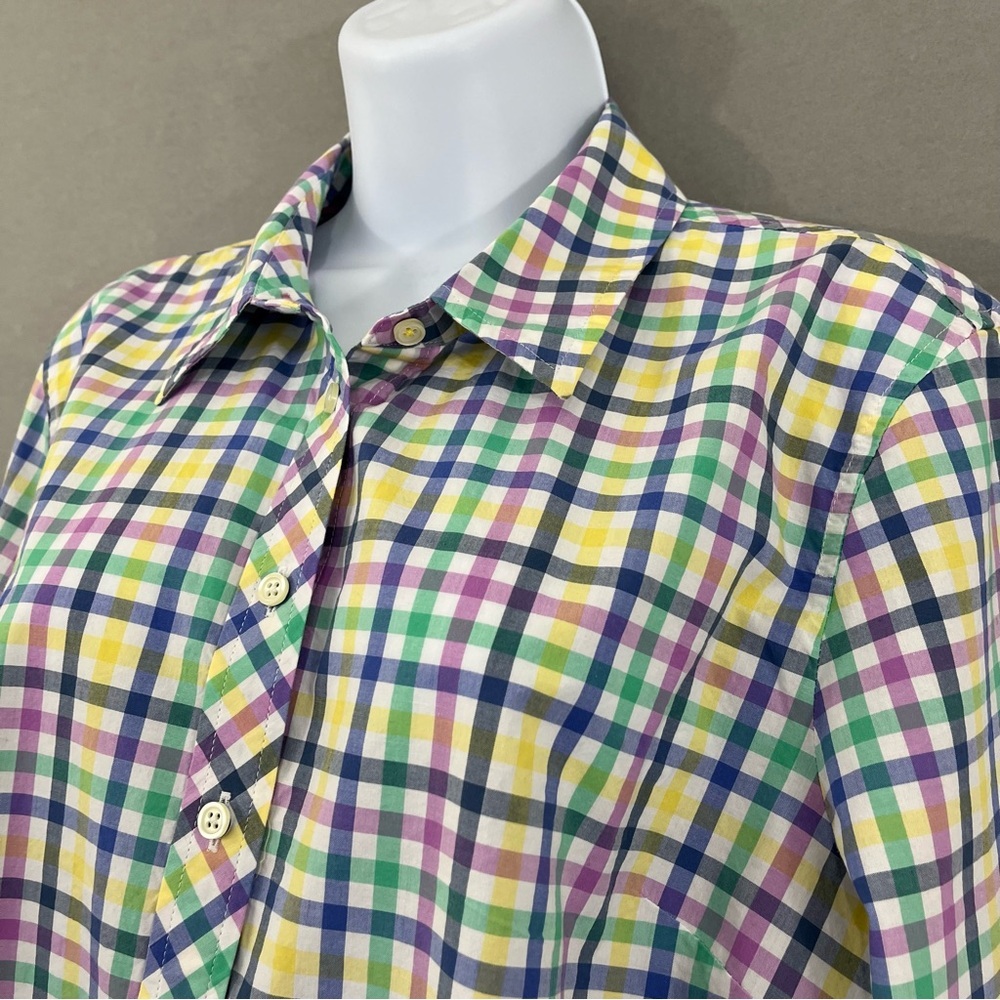 Talbots Multicolor Check Button Front Cotton Long… - image 3